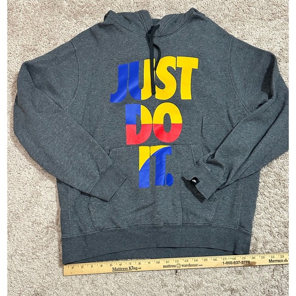 Nike Other - Nike Black Tag Just Do It Graphic Hoodie Mens Lg Gray Pullover Fleece Sweatshirt